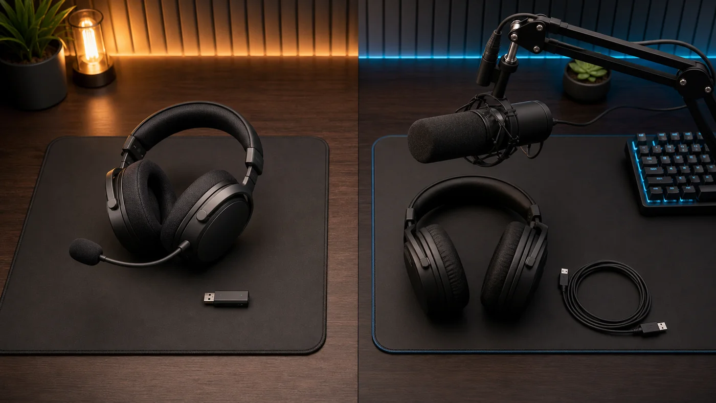 マイク付きヘッドセットとヘッドホン＋外付けマイクの構成比較
