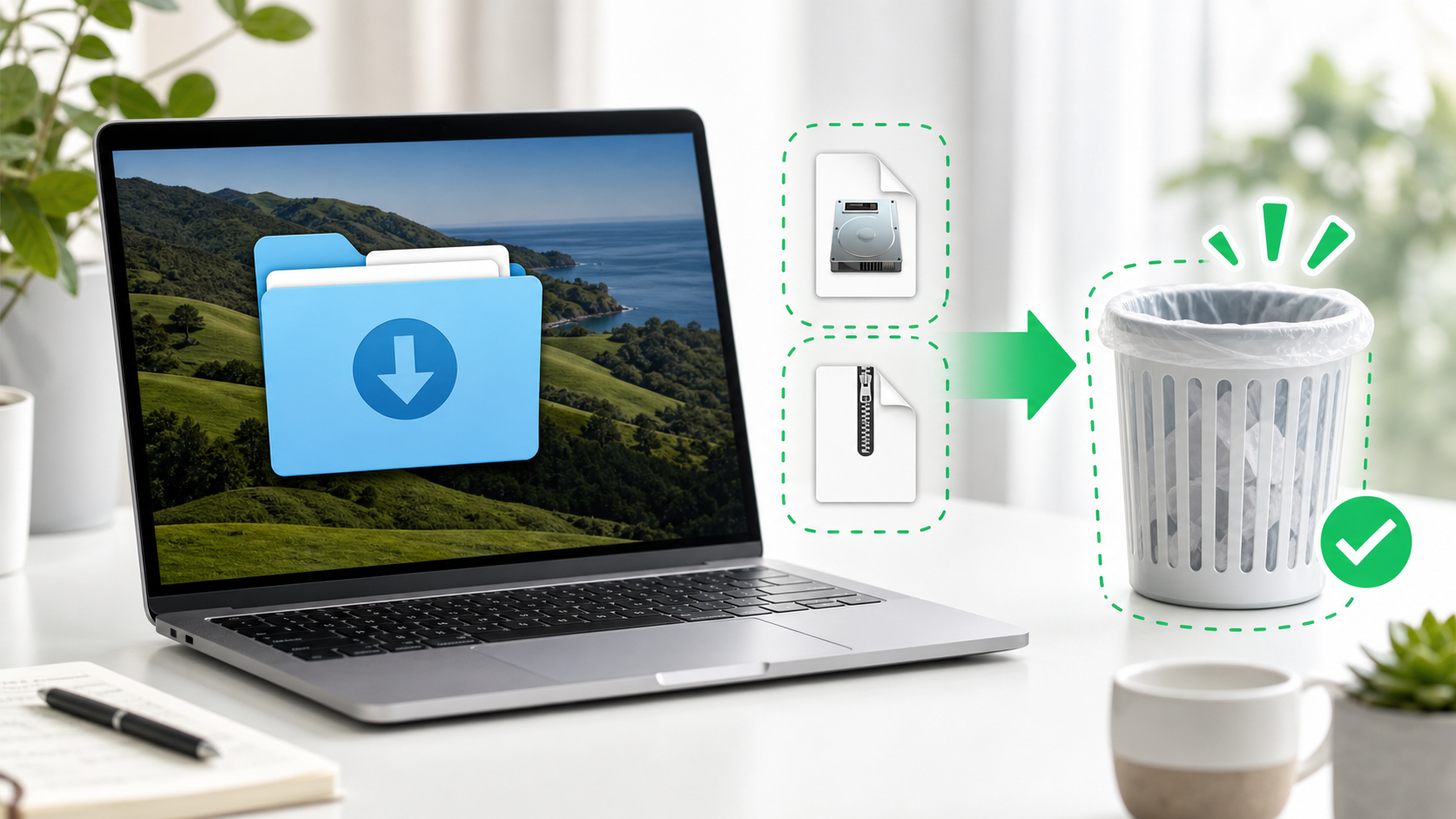 MacBookのダウンロードフォルダ、古いインストーラ、圧縮ファイルを削除するイメージ